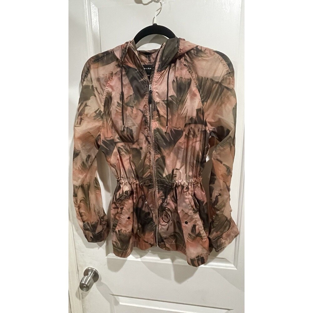 Mackage Women’s XS Floral Print Hooded Jacket Pink Lightweight Parka Drawstring
